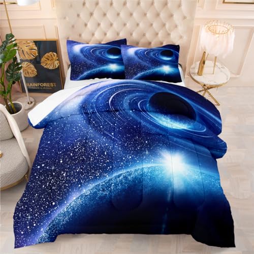 Edredon Cama 150 Planeta Azul Estampado Bedding Edredón Nórdico 220X240 Cm, Edredón De Fibra 200Gr/M²,Transpirable Colcha De Microfibra para Todas Las Estaciones