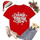 sallrue Christmas Shirts for Women Cookie Baking Crew Tshirts Xmas Holiday Cookie Tee Tops Red