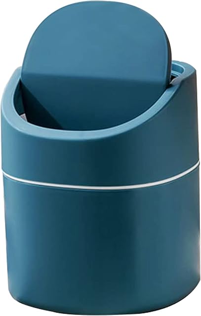 Yngffb Desktop Trash Can, Mini Plastic Desktop Trash Bin, Bedroom Bin, Desk Bin, For Bathroom Vanity, Desktop,- Dispose Of Cotton Rounds, Makeup Sponges, Tissues; 2 Liter (Blue)