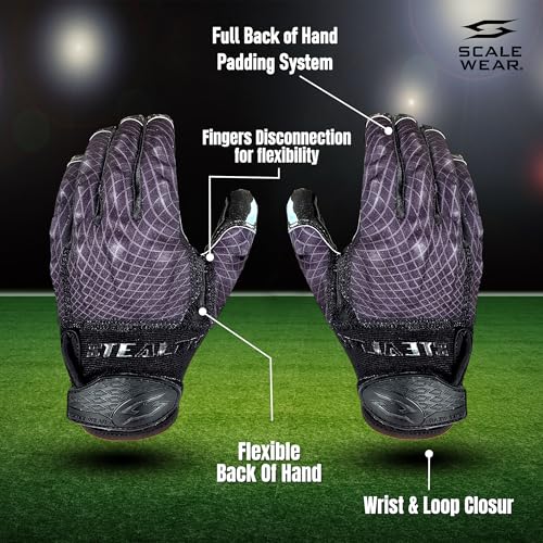 Scale Wear Design Padded Football Reciever Gloves One Color Pro Stealth Reinforced Leather Palms Adult Mens Youth Sticky Boost Your Game (Black, Adult-2XL) by Scale Wear Design - Image 2