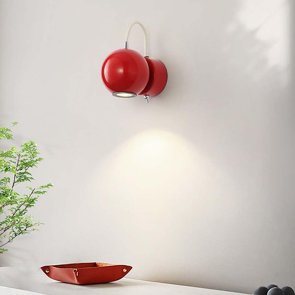AoLa Kugel Wandleuchte mit Schalter Innen Wandlampe LED Verstellbar 5W 3000K Warmes Weiß Magnetisch Nachtlicht Modern Rund Metall Fahrgestell Bett Leselampe für Kinderzimmer Schlafzimmer Büro,Rot
