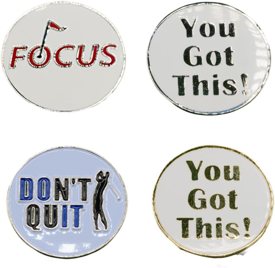 Motivational Ball Marker – Pack of 4 Metal Golf Ball Markers for Putting Green, Golf Ball Alignment Marker for Men & Women, Inspirational Golf Accessory USA