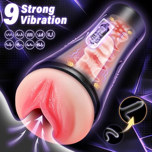 Image of Adults Sex Toys Male Masturbator, Vibrating Masturbator Squeezable Pocket Pussy for Men with 2 Realistic Textured Vagina, Plump and Soft Fleshy Masturbating Stroker Toys, Adult Sex Toys for Men