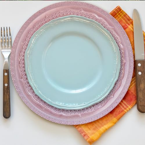13" Foil-Pink Charger Plates, Lace Embossed Elegant Charger Plate Set of 6, Round Server Ware Chargers for Dinner Plate, Reusable Bulk Table Setting for Party or Event by Brightalk - Used condition - Image 5