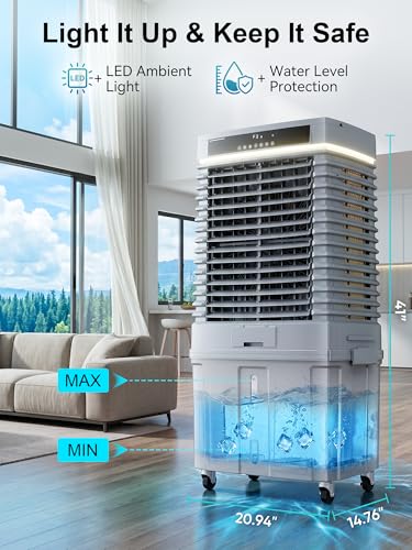 Uthfy 4000CFM Swamp Cooler for Large Room, 41” Evaporative Air Cooler with 13.5Gal Detachable Water Tank, 12H Timer, Ambient Light, 120° Oscillation, Indoor & Outdoor Air Conditioner for Patio, Garage by Uthfy - Used condition - Image 14