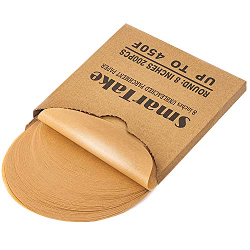 SMARTAKE 200 Pcs Unbleached Parchment Paper Baking Sheets Round, 8 Inches Non-Stick Precut Baking Parchment, for Baking Grilling Air Fryer Steaming Bread Cup Cake Cookie and More by SMARTAKE - Used condition - US$7.84