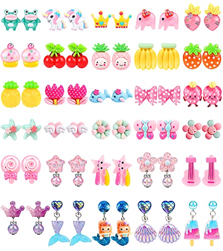 Kids Clip On Earrings, Hicdaw 30Pairs Clip On Earrings For Girls Play Earrings For Party Favor Kids Princess Play Jewelry #TOP24