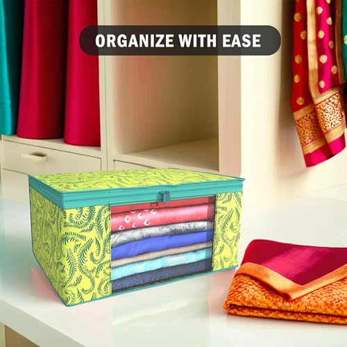 Image of Kuber Industries (Pack of 6) Saree Covers | Foldable Storage Bag for Almirah & Wardrobe | Non-Woven Saree Bags (9 Inch) Clothes Bag for Women (Leaf Printed) Sari Cover Bags | Green