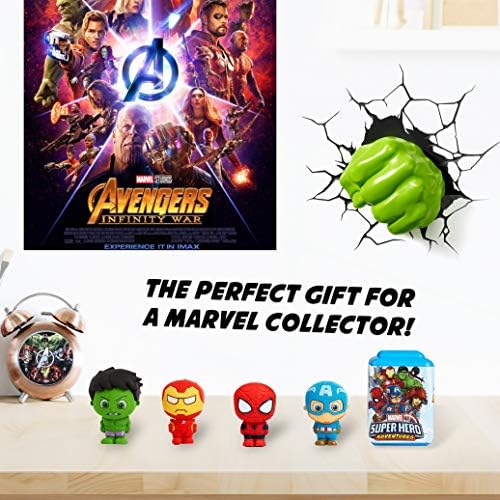Marvel Toys Age 3+, Pack Of 5 Collectable Action Figures Set With Superhero Spiderman Iron Man Captain America Hulk And 1 Surprise Character, Novelty Erasers For Kids, Official Avengers Gifts