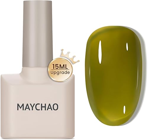 MAYCHAO Esmalte de uñas en gel de 0.5 onzas líquidas, 1 esmalte de gel verde gelatina, esmalte de uñas verde translúcido, arte de uñas, salón de