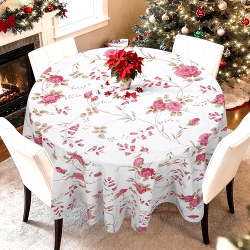 Arquiel Fleurs Vintage Nappe De Table Rond, Fleurs Nappes Antitache PVC Imperméable Nappe...