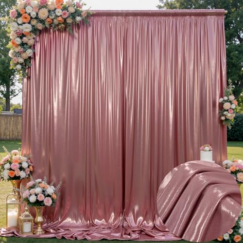 Image of 10x10 ft Wrinkle Free Rose Gold Sequin Backdrop Curtain for Parties,Thick Not Fall-Off Glitter Backdrop Drapes,2 Panels 5x10ft Shimmer Photo Back Drop Cloth for Wedding Birthday Photography Background