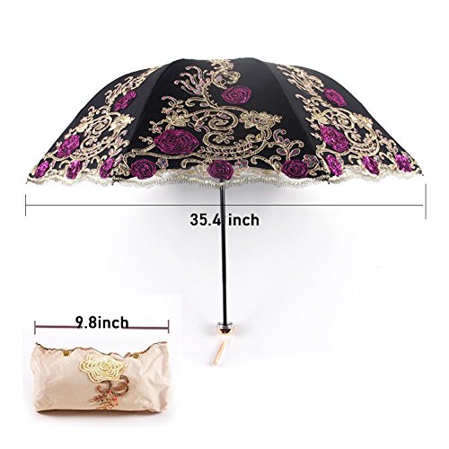 Honeystore Sun Protection Vintage Lace Parasol Decorative Umbrellas for Wedding BM1820 Black