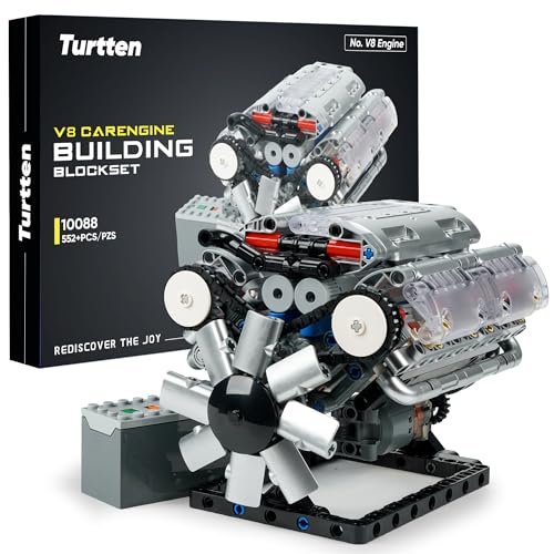 Turtten V8 Engine Model Kit for Teens & Adults - Build Your Own Mini V8 Engine Kit with Visible Combustion Engine that Works, Functional DIY Engineering STEM Kit w/ 535 Pieces for Ages 14+