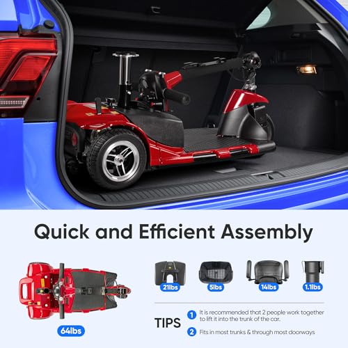 Image of 3 Wheel Mobility Scooters for Adults，Collapsible Electric Powered Wheelchair，Portable Compact Motorized Scooter for Travel，Long Range Power，Battery with Charger，Basket and Cup Holder