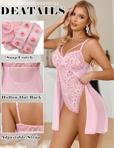 Image of Avidlove Babydoll Lingerie for Women Floral Snap Crotch Teddy Chemise Nightie Lace Nightgown