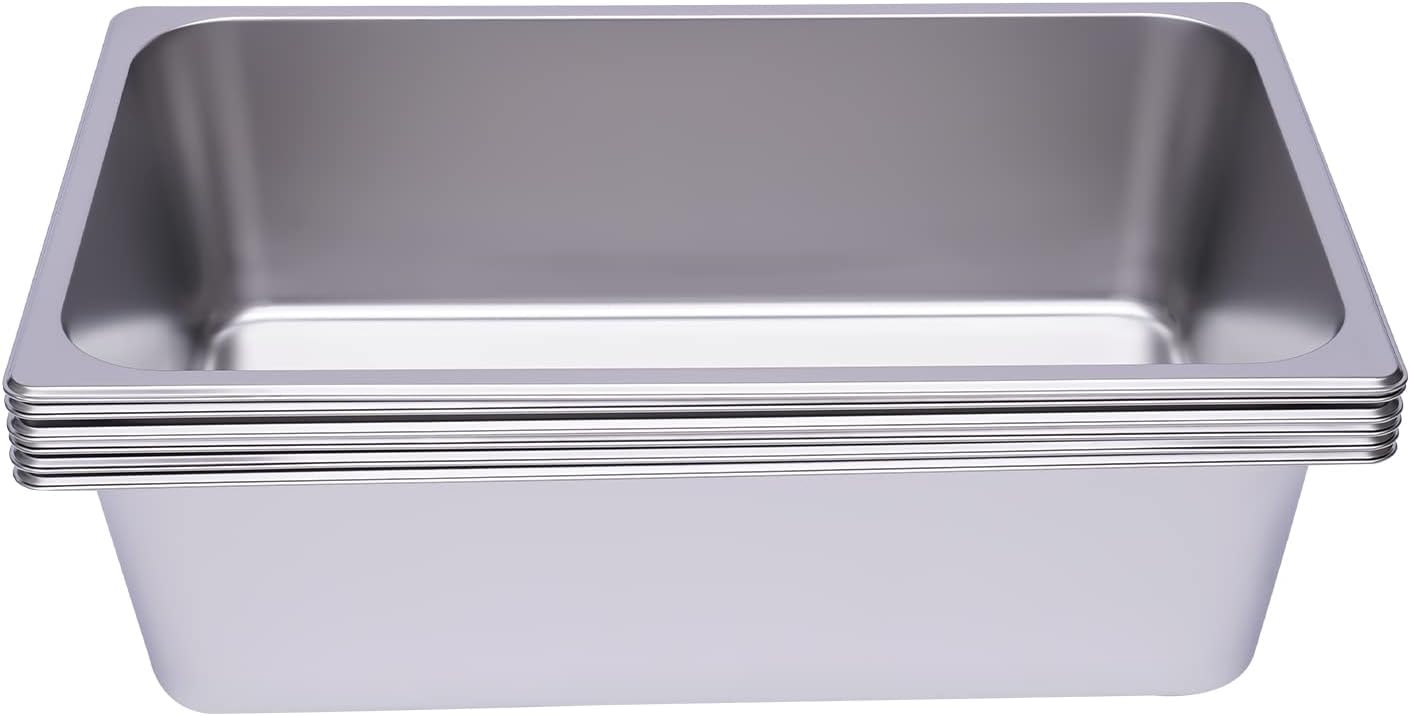 6-Pack 6in Deep Pans 201 Stainless Steel Restaurant Hotel Pan Catering Food Pan Container Steam Table Pans for Commercial and Domestic 20.87x 12.99x 6in per Pan