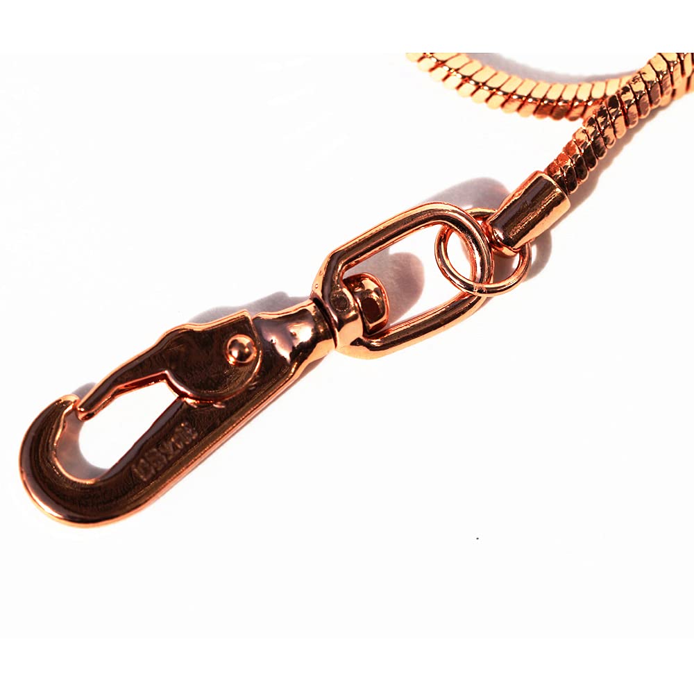 Correa para perro a prueba de masticación, cadena de serpiente de bronce rojo con mango de cuero para perros (oro rosa, 4 pies)