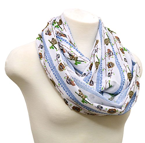 Di Capanni Sloth infinity scarf women accessories sloth lover apparel for her white blue soft fabric scarf3