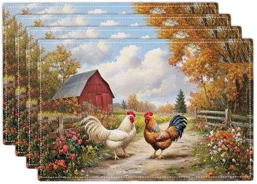 Spaexor Farmhouse Rooster Placemats Set of 4, 12x18 Inches