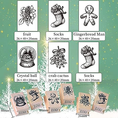 6 Pcs Wooden Christmas Stamps Set, Christmas Stampers Merry Christmas Rubber Stamps for Crafting Card Making, Xmas Stamps Gingerbread Man Decorative Printing Scrapbooks Wrapping Paper Children Kids