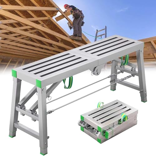 Plataforma de trabajo plegable ajustable de 400 kg, andamio de aluminio resistente para escaleras y escaleras, estructura de acero al carbono plegable portátil, 120 x 38 cm