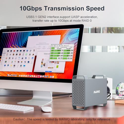 Image of MAIWO Dual Bay RAID Enclosure for SATA 3.5 inch HDD with Cooling Fan, Type-C USB 3.1 SATA Enclosure with 4 Raid Modes (1 /0 /JBOD /NORMAL), 48TB Capacity Expansion