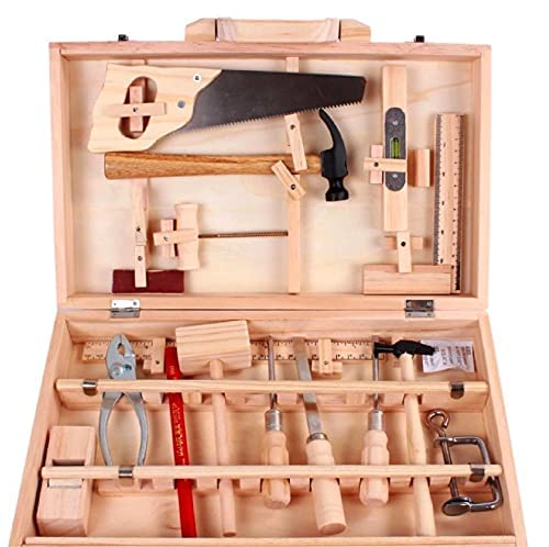MiniMakers Kids Starter Tool Kit - Real Metal and Wood Tools - 17 Piece Set - Slightly Blunted for Safety and Fully Functional - Perfect for Learning Woodworking and Carpentry - DIY
