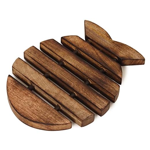 ETROVES 10 Inch Wooden Trivet Fish Shape for Hot Dishes Pot Pan Tea Pot Holders Modern Home Farmhouse Kitchen Counter Top Decor