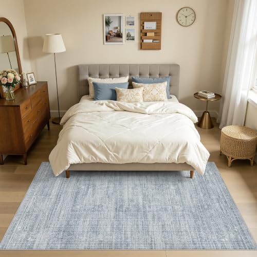 DMOYEST Vintage 150x200 Teppich Wohnzimmer Hellblau Waschbar – Ansicht 2