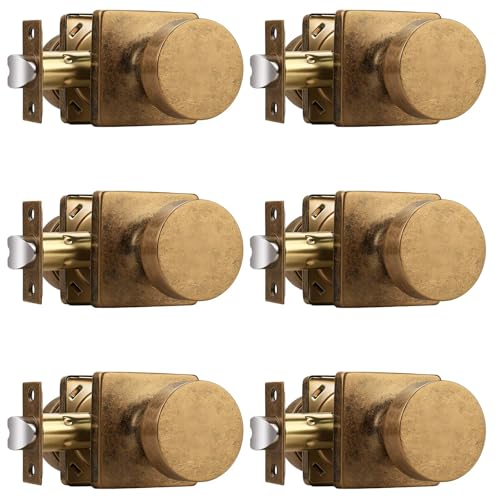 Probrico Passage Door Knobs Interior 6 Pack Antique Brass Door Knob Without Lock Inside Closet & Hallway Classic Round Door Knob