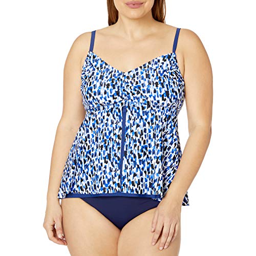 Maxine Of Hollywood Women's Plus Size V-Neck Flyaway Tankini Swimsuit Top, Navy//rain, 16W