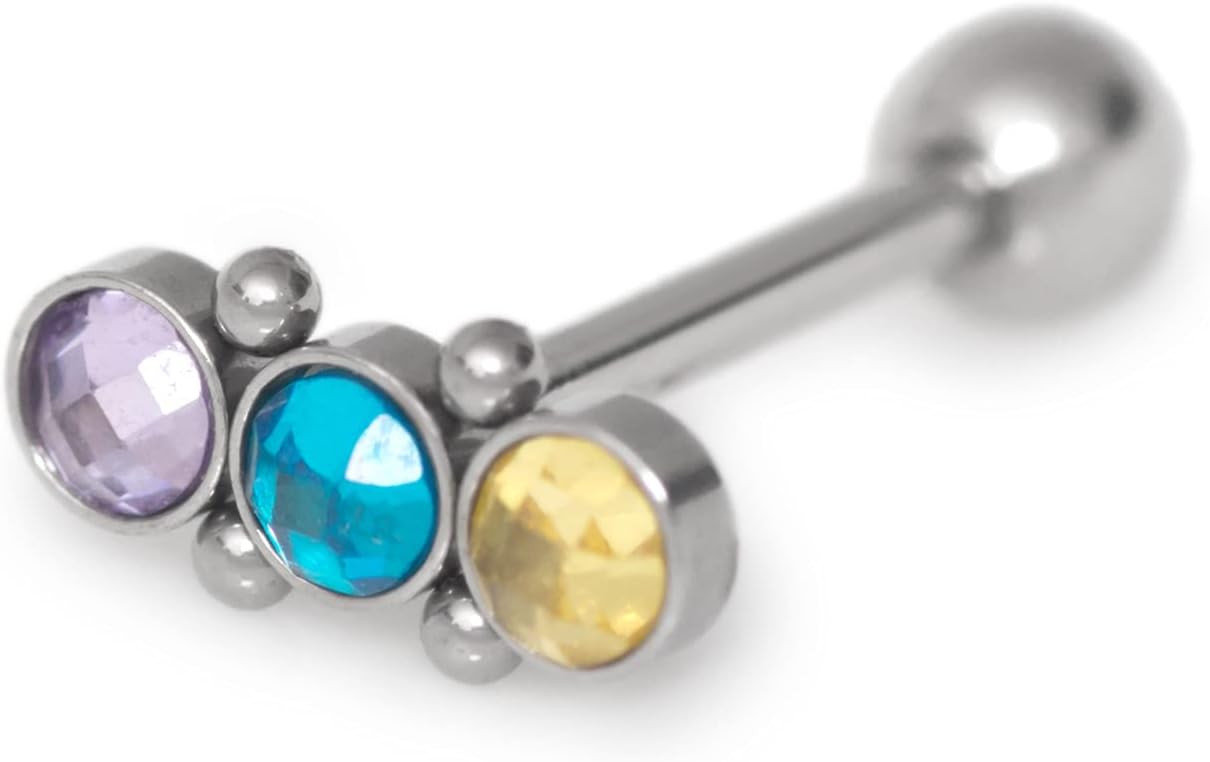 "Implant Grade Titanium Cartilage Barbell - Cartilage Piercing Earring, CZ Cluster Cartilage Stud"