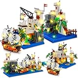 YOOHBERRYS Piraten Burg Bauspielzeug, 3 Modi Piratenhafen Baustein mit Licht, 2461 Stück Piratenschiff Bausteine mit Ritterburg, Piraten Spielzeug für Erwachsene und Kinder 14+ Jahre