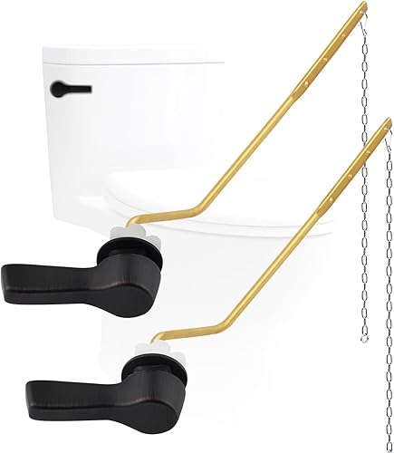 Miniatura 14 de Hygie Rinse Manija de inodoro de metal con palanca de descarga de reemplazo, manija universal para inodoro de montaje lateral con cadenas de solapa