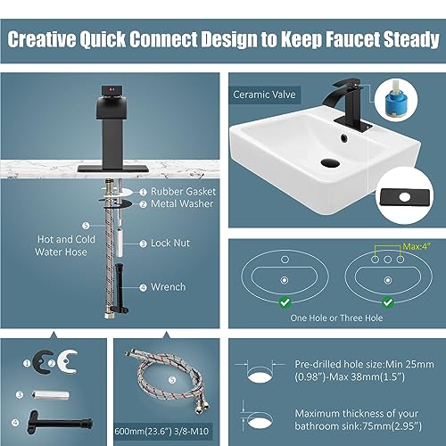 Aolemi Bathroom Faucet Single Handle 1 Hole Deck Mount Lavatory Vanity RV Sink Mixer Basin Tap with Cover Plate and Pop Up Drain Assembly, Matte Black, Waterfall Spout by Aolemi - Image 4