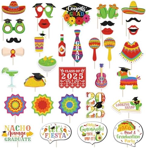 Mexican Graduation Photo Props 35pcs Fiesta 2024 Graduation Party Decorations Taco Bout A Grad Backdrop Table Centerpieces Wall Decor