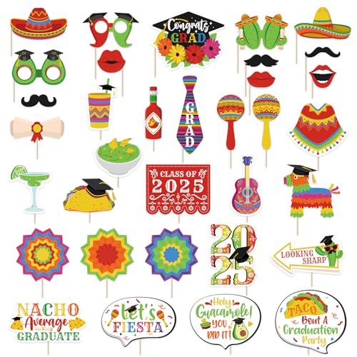 Mexican Graduation Photo Props 35pcs Fiesta 2024 Graduation Party Decorations Taco Bout A Grad Backdrop Table Centerpieces Wall Decor