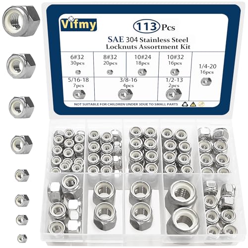 SAE Lock Nut Assortment Kit 113Pcs, #6-1/2 Stainless Locking Nut