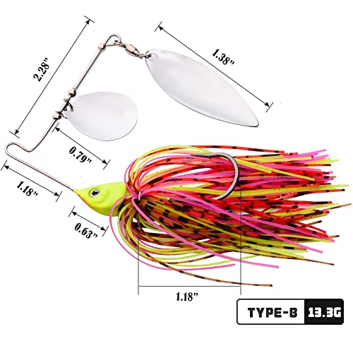 Fishing Spinnerbaits Buzzbait Lure Kit Multicolor Bass Trout Salmon Metal Spinner Baits Swim Jigs Freshwater Saltwater Fishing 5Pcs #TOP3