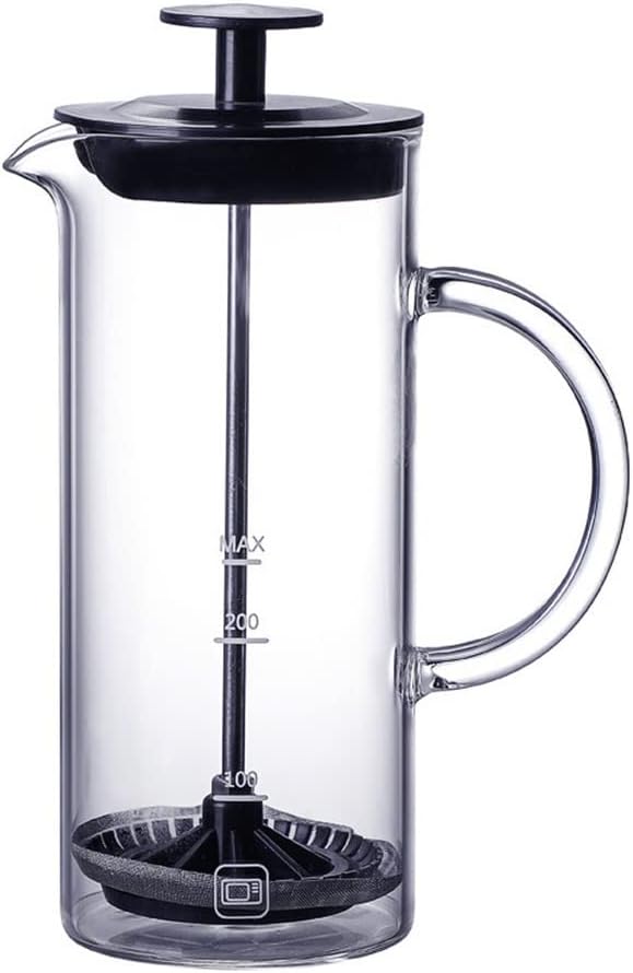 Coffee Press Manual Milk Frother Glass Milk Foamer Coffee Pot Glass Mesh Press Coffee Maker Frother Jug Mixer Creamer Kitchen Tools Pots(Black)