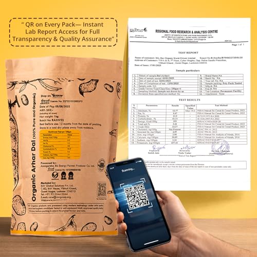 Image of Rav Organics 100% Organic Arhar Dal 1Kg | Unpolished Toor /Tur Dal | Protein-Rich Pulses for Healthy Cooking | Natural Indian Lentils | Non-GMO and NPO Certified | Chemical & Preservative Free