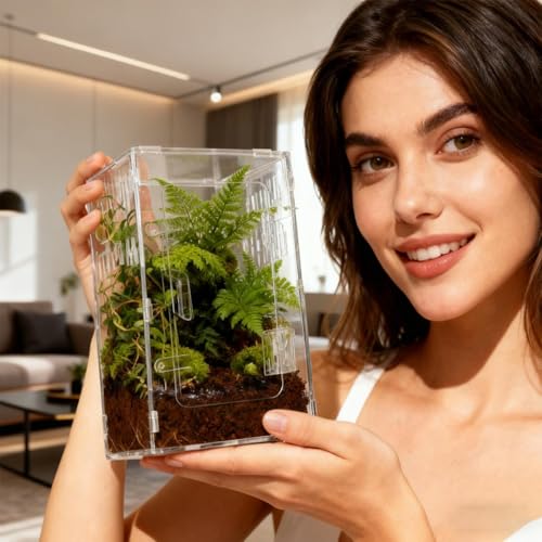 Terrarium pour araignées et geckos en acrylique transparent avec zone caverne