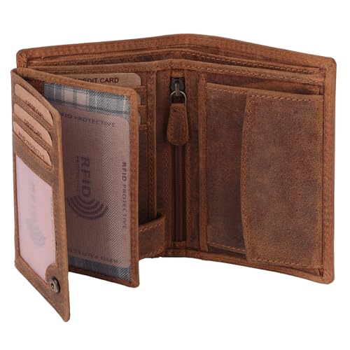 Benthill Geldbörse Herren Leder - Echtleder Geldbeutel mit RFID-Schutz - Slim Portemonnaie für Männer - Echtem Vintage Leder, Farbe:Brown - Tan (H)