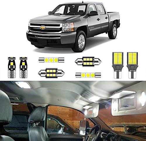 12PCS Super Bright White LED Interior Light Kit Package for Chevrolet Silverado/GMC Sierra 2007 2008 2009 2010 2011 2012 2013 + Cargo Lights + License Plate Lights and Install Tool