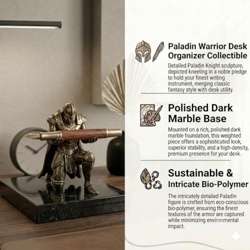 Image of Pen Holder Sculpture Eco PLA Water Resistant Scratch Resistant Desk Organizer 5x4x3 Inches Satin Silk Metallic Finish Armour Decorative Tool Stand (Antique Gold)