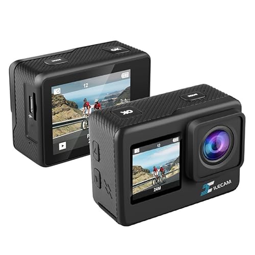 V9 Doble Pantalla Cámara Deportiva 4K WiFi Camara Acuatica 4 * Zoom 131FT Cámara Acuatica Sumergible con 2 Baterías de 1350 mAh y Bolsa de Accesorios Multifuncional