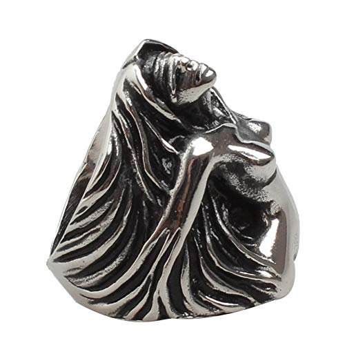 Jajafook Vintage Heavy Stainless Steel Angel Goddess Biker Mens Ring Color Silver Black Size 10 #TOP3