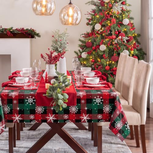 Image of Kochorie 100 Ft x 54 Inch Christmas Buffalo Plaid Snowflake Tablecloth Roll