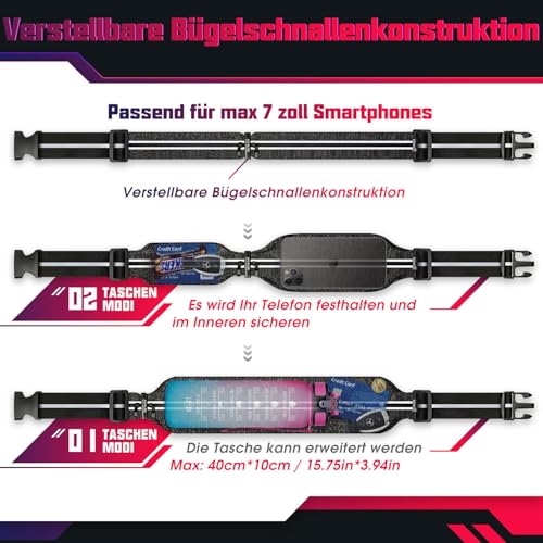 Akalas ultraleichte Laufgürtel, wasserdichte Sport Hüfttasche, verstellbare Taschengröße Handytasche, 360 Grad reflektierende Bauchtasche für Joggen, Fitness, Radfahren und Reisen